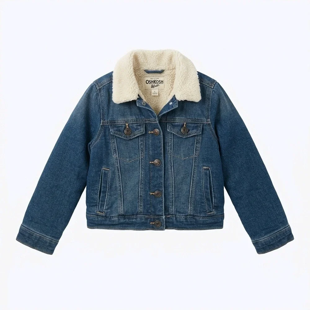 OshKosh Bgosh Kids Denim Trucker Jacket Sherpa Collar Blue Size 6 6X OSH11774
